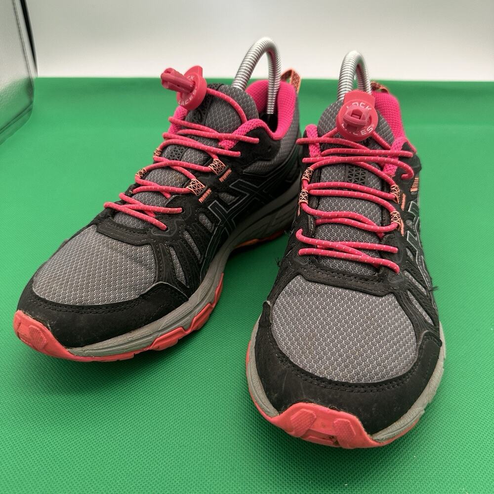 ASICS GEL Venture 7 Womens Trail Running Shoes Size 7.5 Gray Pink Elastic Laces